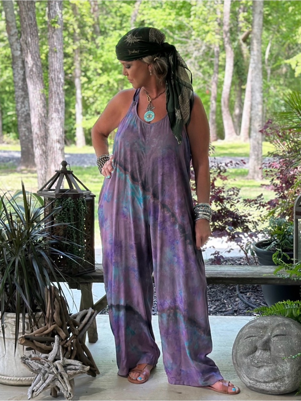 JADED GYPSY Women’s Tie Dye Boho Maxi Jumpsuit